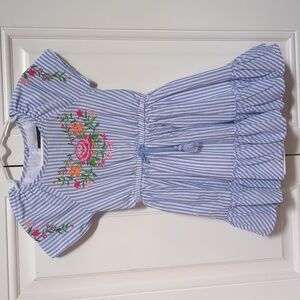 Cynthia Rowley Floral Embroidered Blue Striped Dress